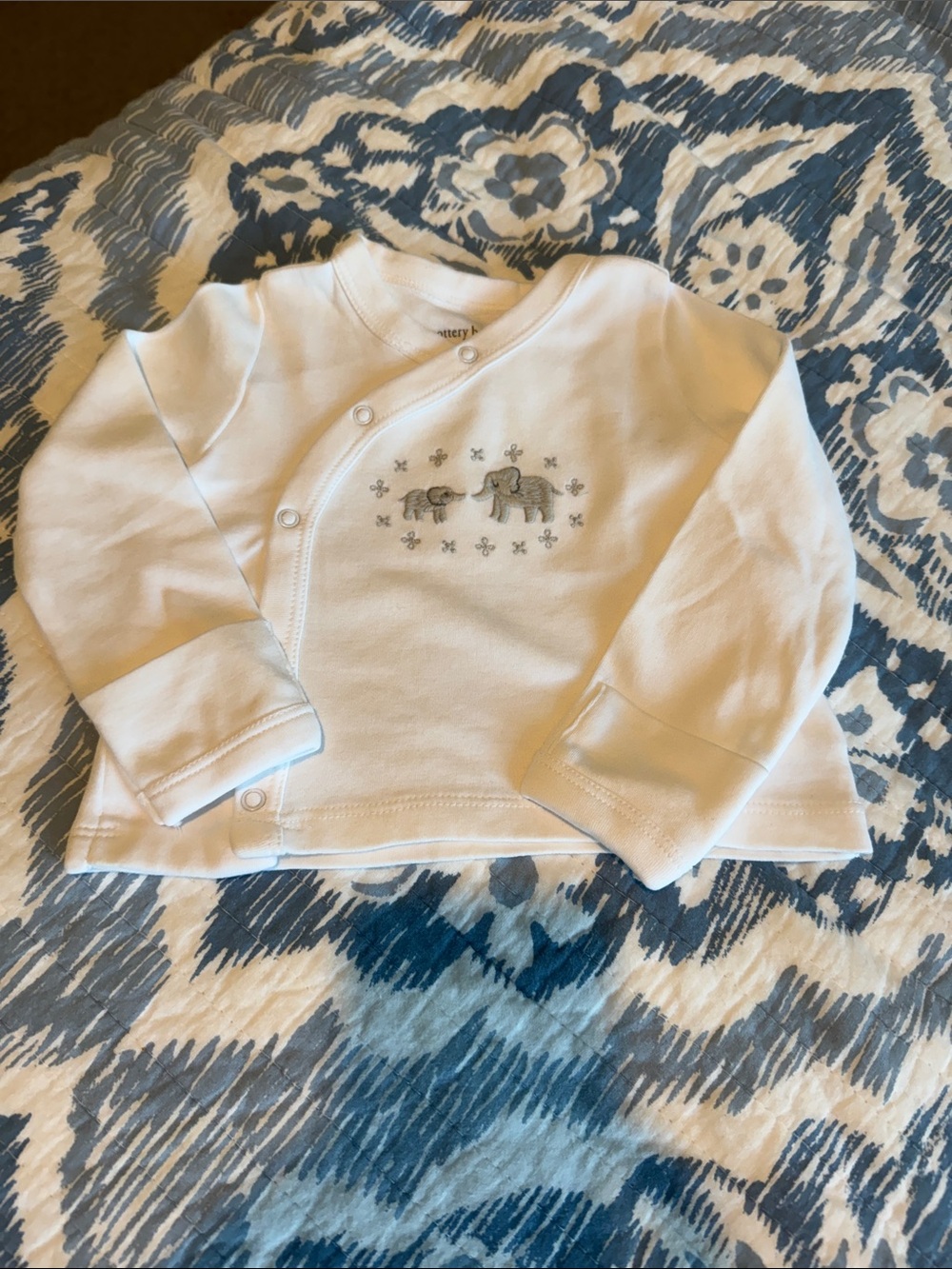 Pottery Barn White Wrap Top with Elephant Embroidery 3-6 months
